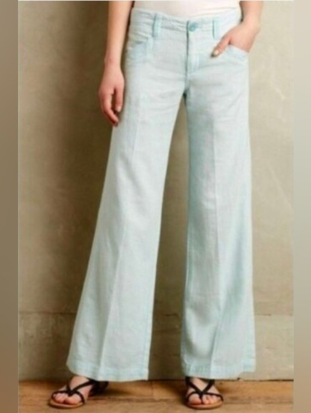 Pilcro Anthropologie Linen Cotton Wide-Legs Pants Size 4 Light Blue